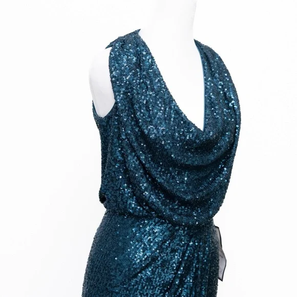Eliza J Sequin Cowl Neck Sheath‎ Dress in Teal – NWT Size 2 - Picture 9 of 12